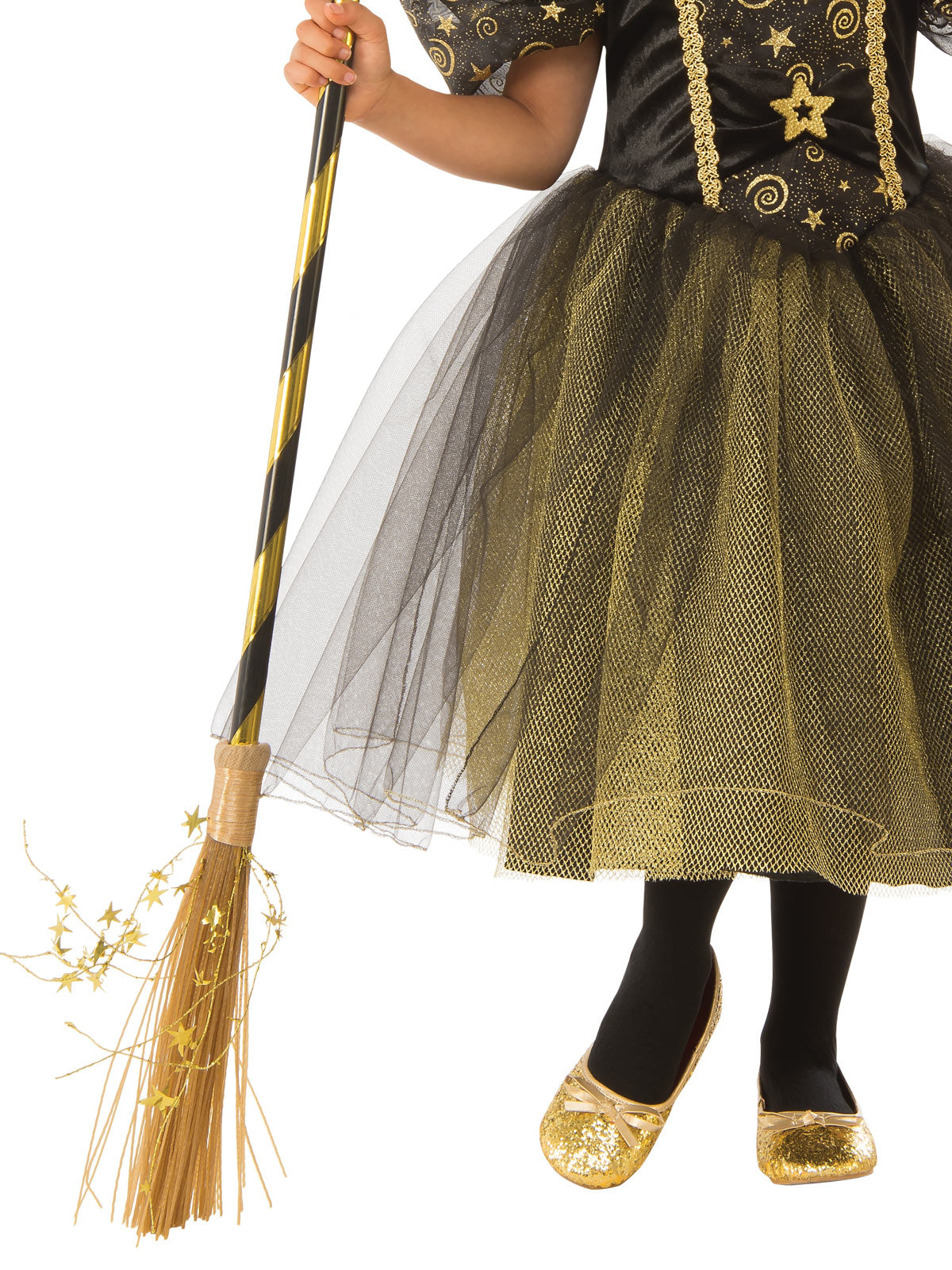 Golden Star Witch Kids Halloween Costume with Glitter Dress and Hat