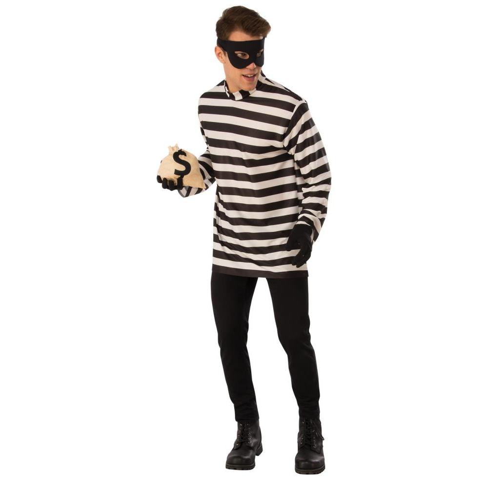 Burglar Costume Adult Official Rubies Striped Top with Mask Gloves and Money Bag
