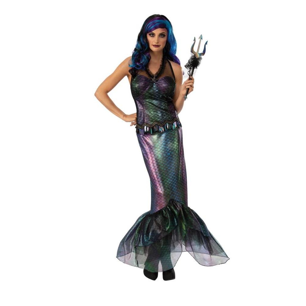 Mermaid Costume for Adults with Ombre Bodice, Fitted Tail Skirt and Gold Sceptre - Multi Colour