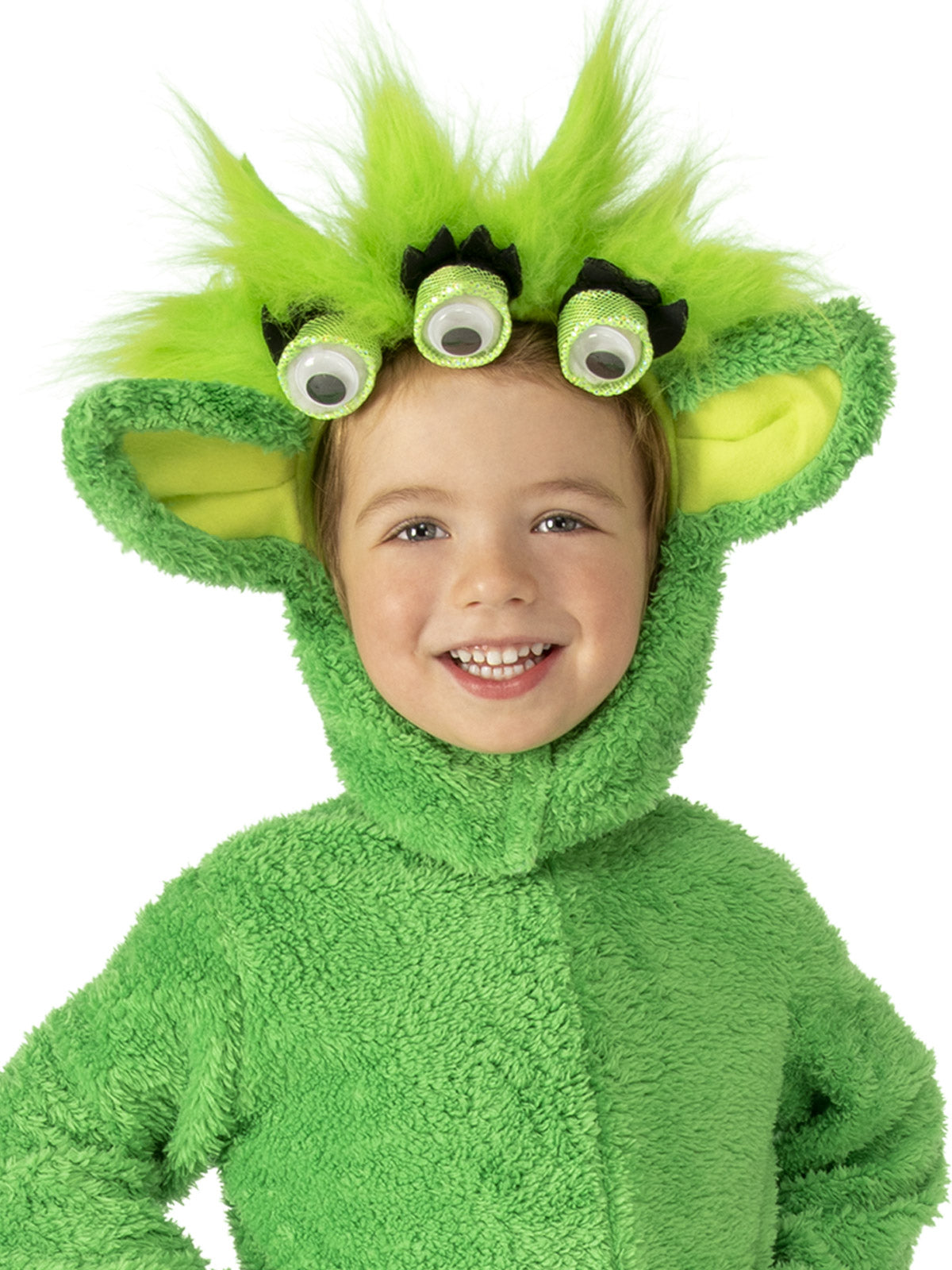 Alien Kids Costume – Fleece Jumpsuit with Headpiece & Boot Tops for Halloween – Green Colour