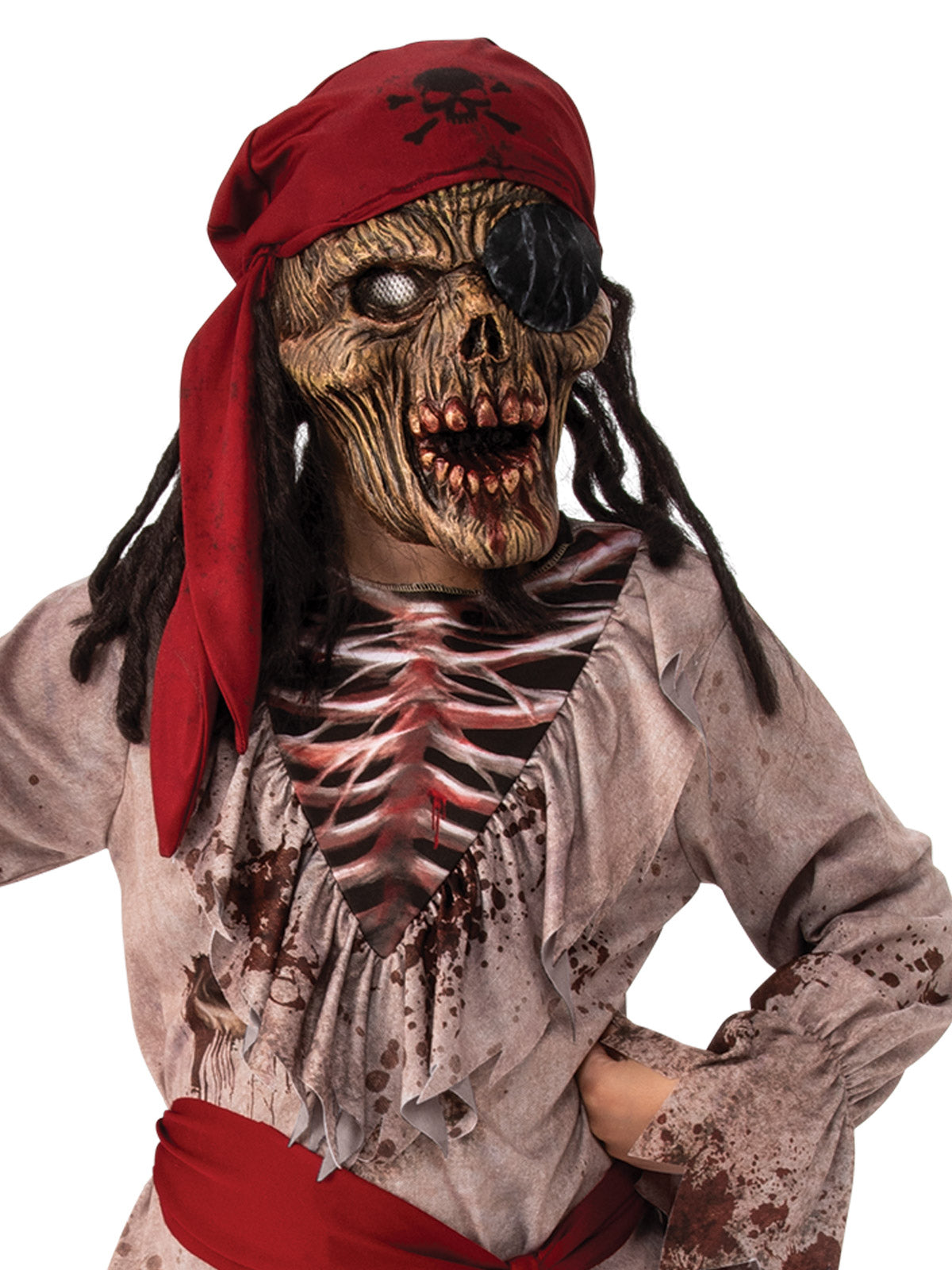 Kids Skeleton Pirate Costume with Mask Tunic Pants Sash Halloween Outfit