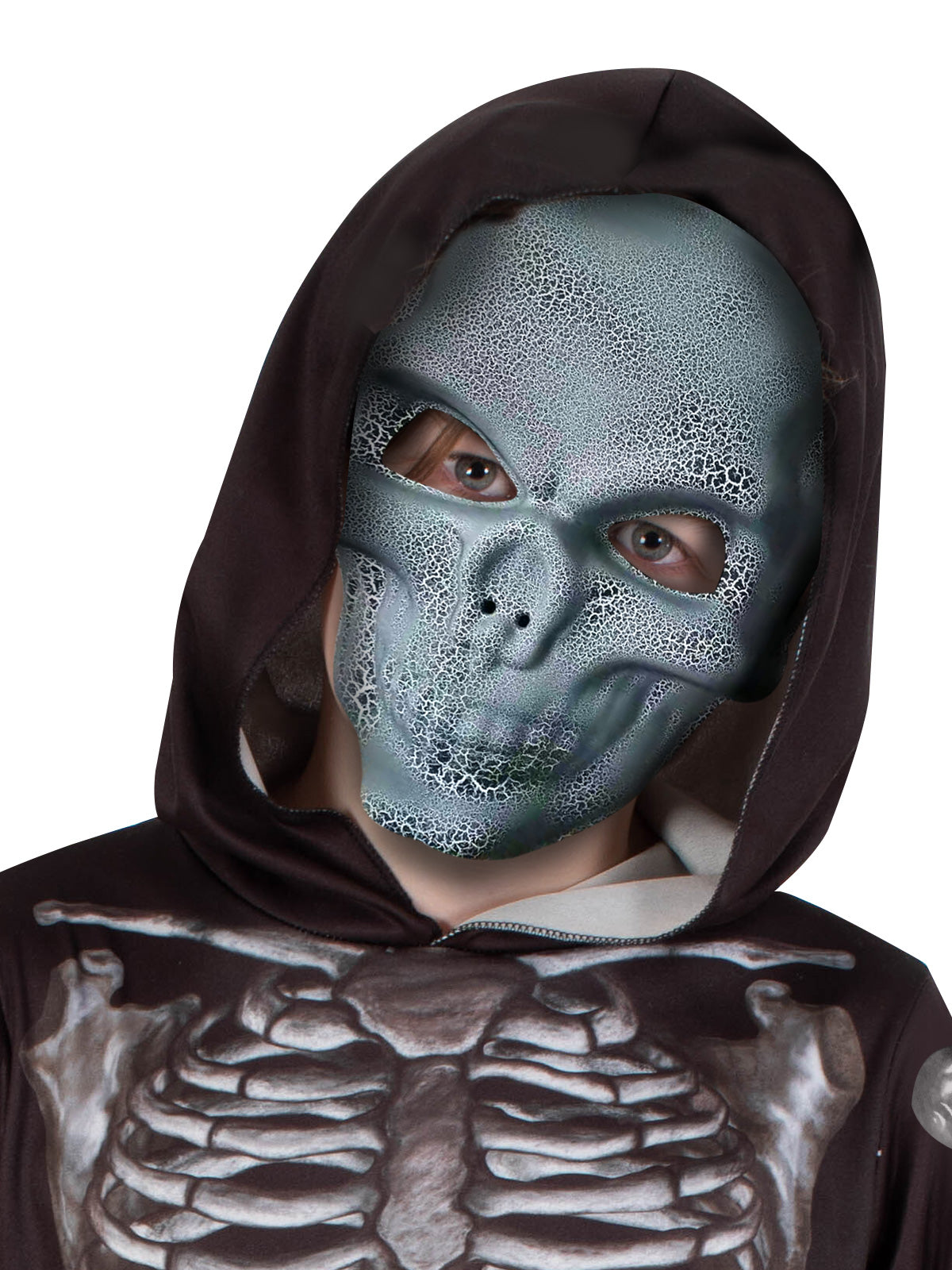 Kids Skeleton Costume Jumpsuit with Hood and Skull Mask Halloween Outfit