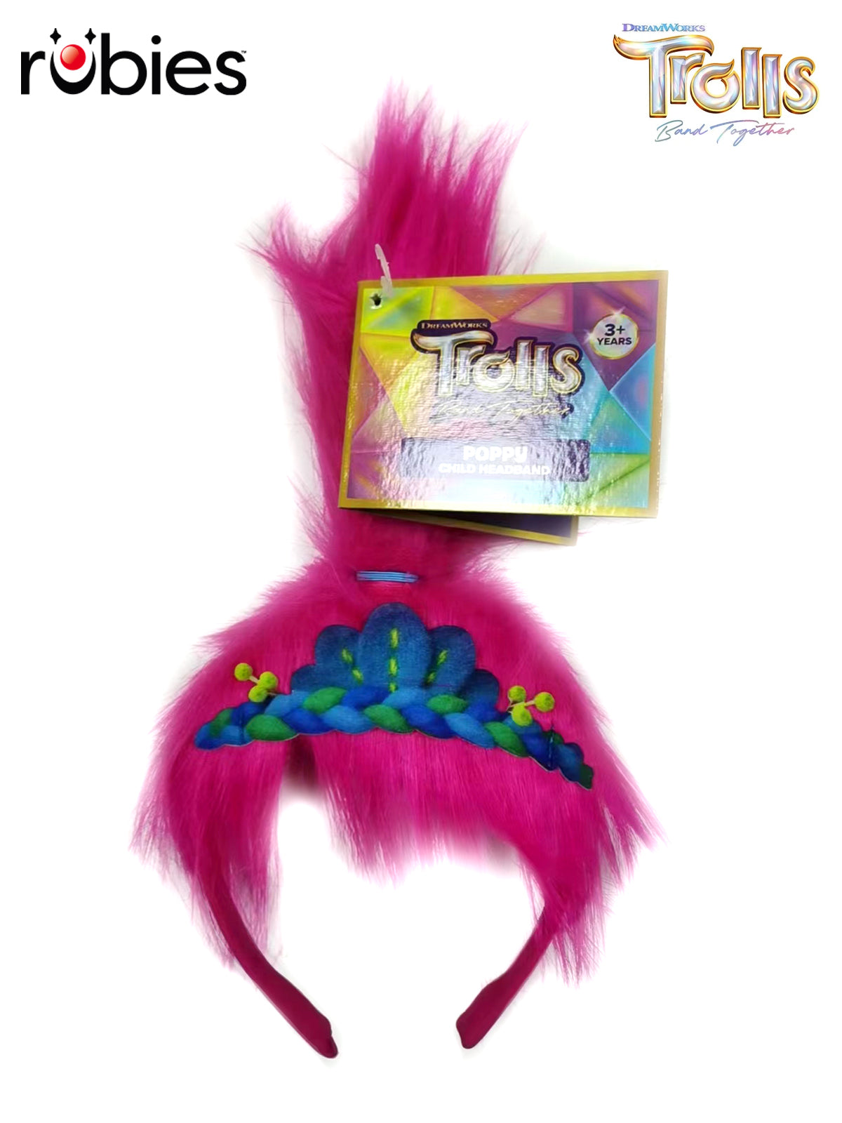 Trolls 3 Poppy Headband for Kids – Official Licensed Plush Pink Hair with Floral Design Pink Colour