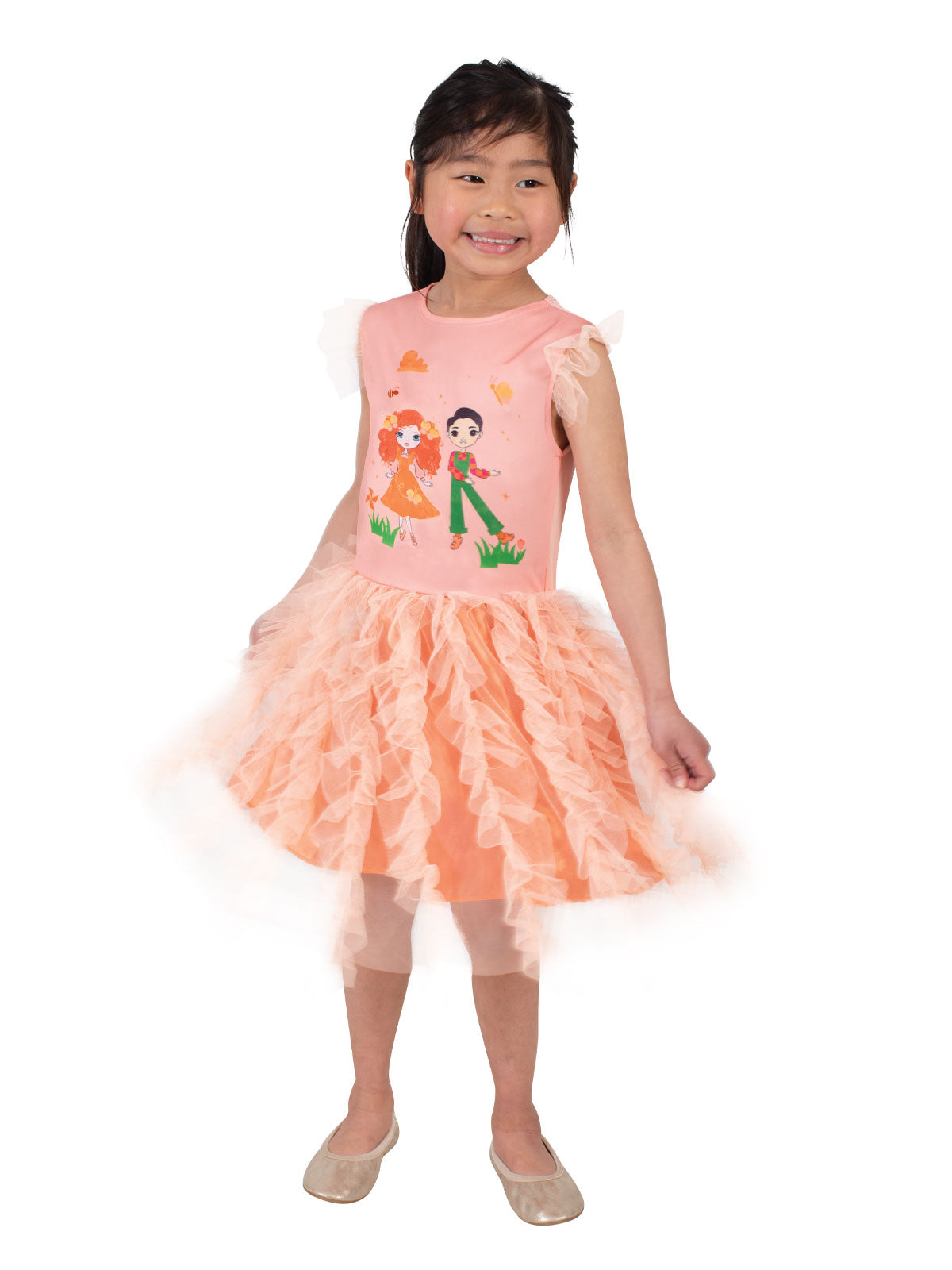 Emma Memma Deluxe Tutu Dress for Girls with Tulle Skirt and Butterfly Headband Peach Colour