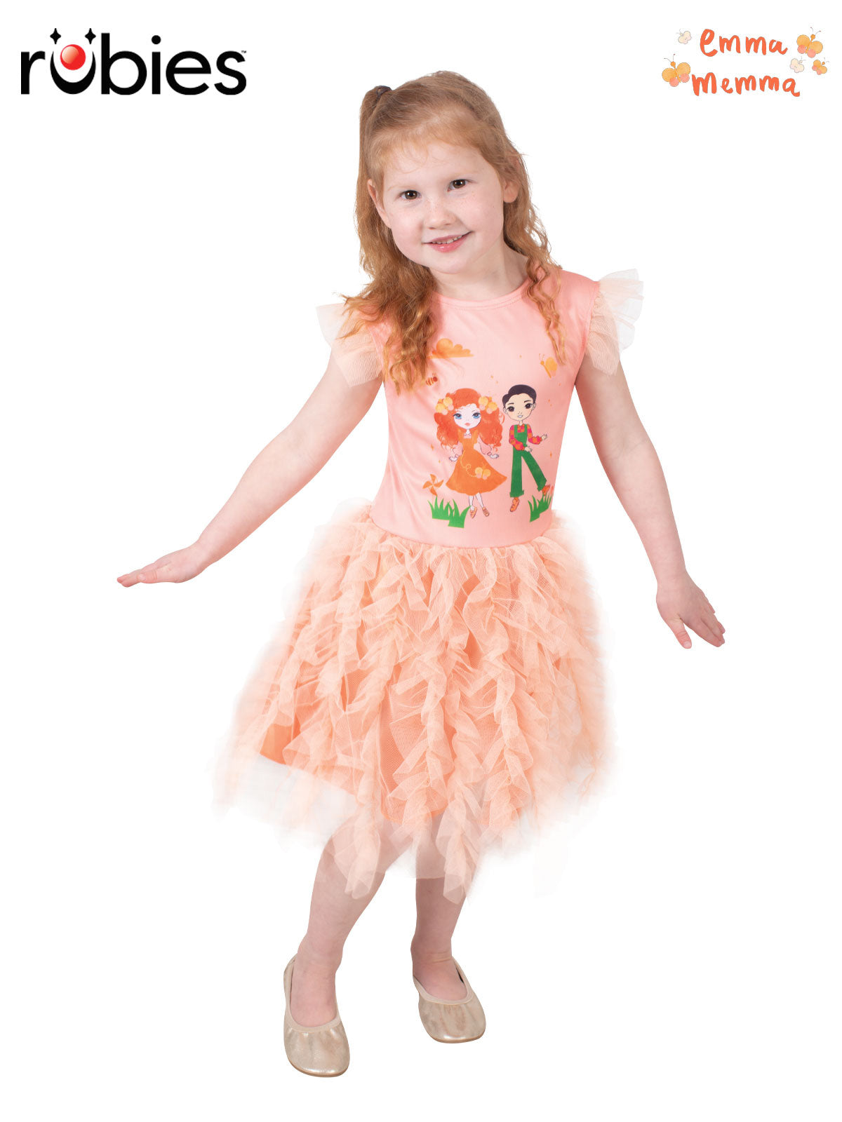 Emma Memma Deluxe Tutu Dress for Girls with Tulle Skirt and Butterfly Headband Peach Colour