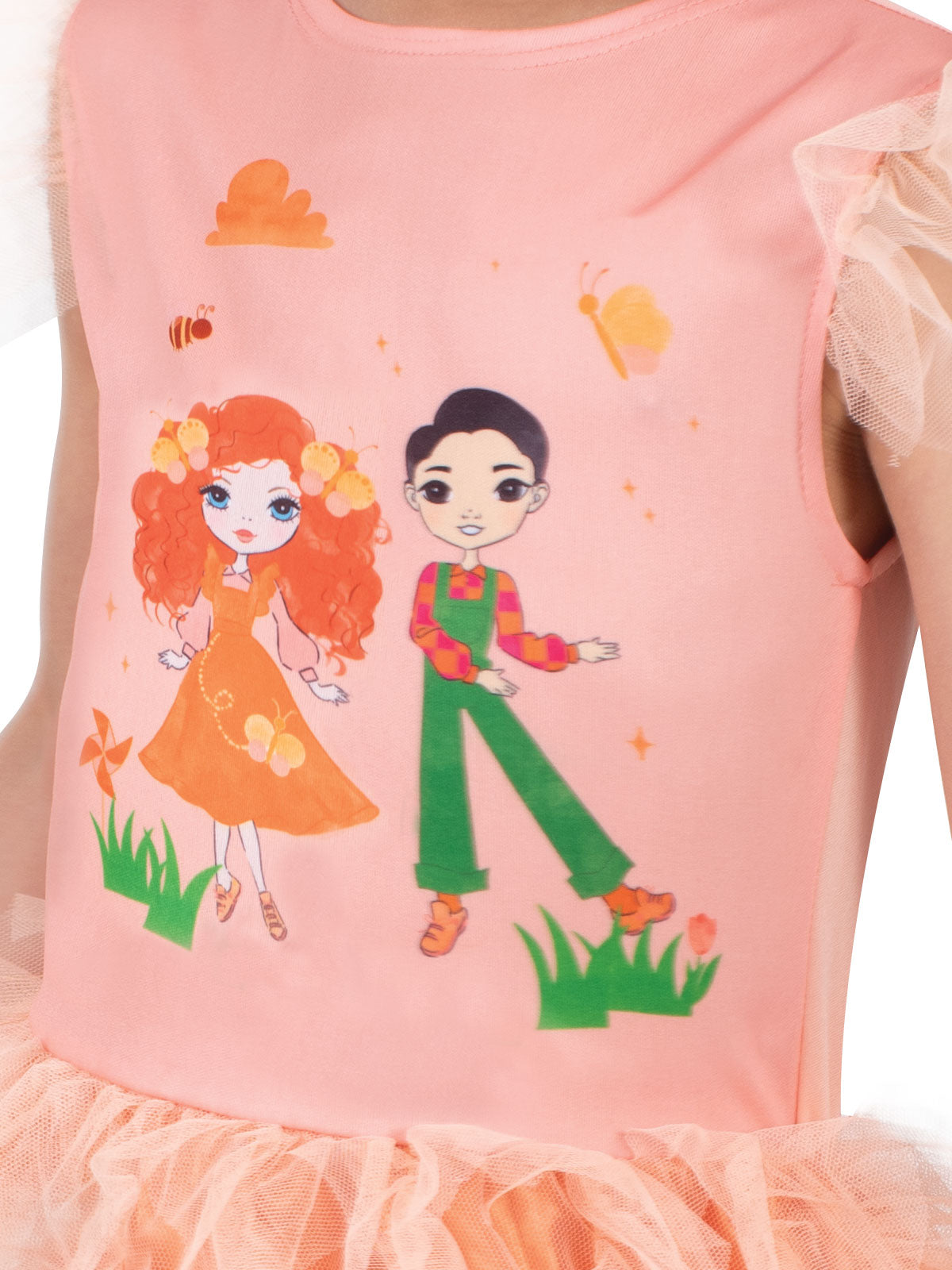 Emma Memma Deluxe Tutu Dress for Girls with Tulle Skirt and Butterfly Headband Peach Colour