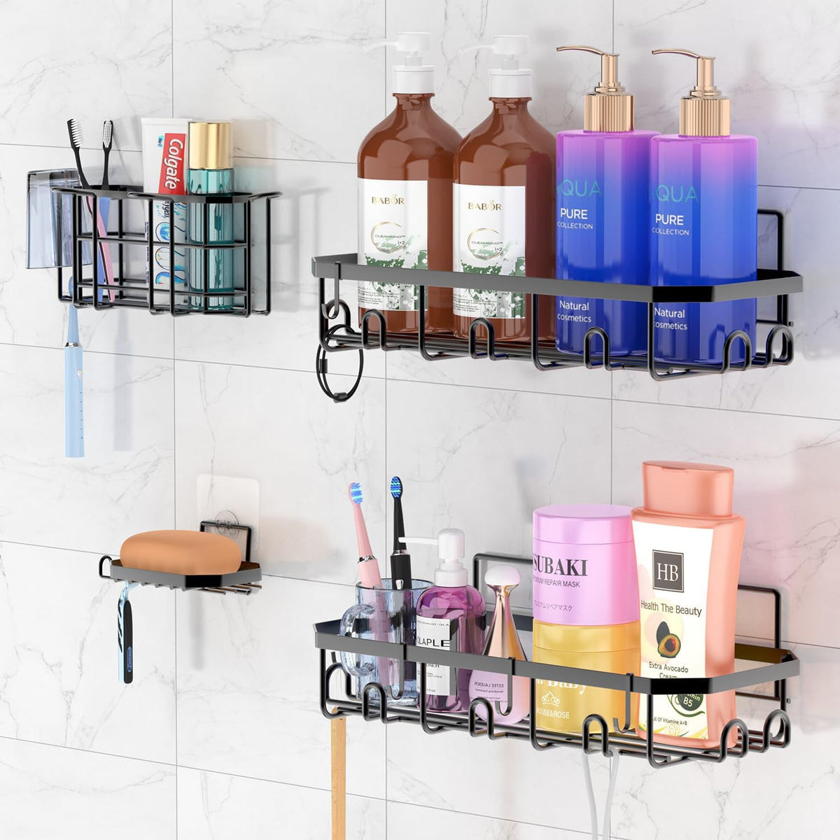Hivvago Stainless Steel Bathroom Organizer with Adhesive Shelves