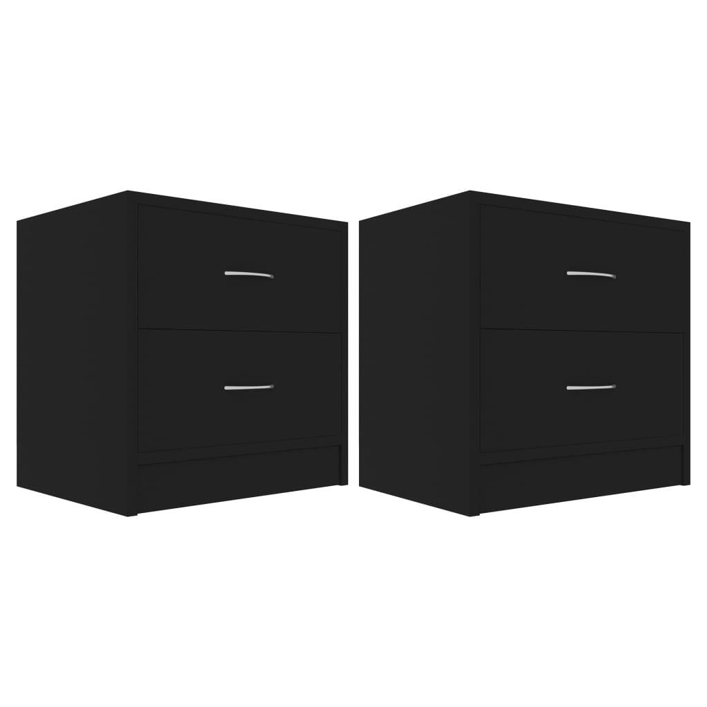 Bedside Cabinets 2 pcs Nightstand Set Drawer Storage Engineered Wood Black