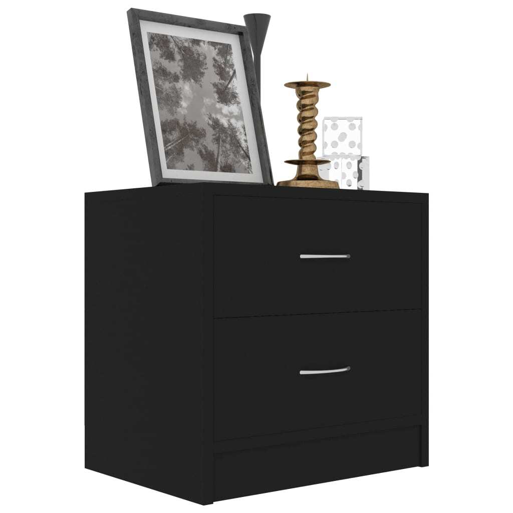 Bedside Cabinets 2 pcs Nightstand Set Drawer Storage Engineered Wood Black