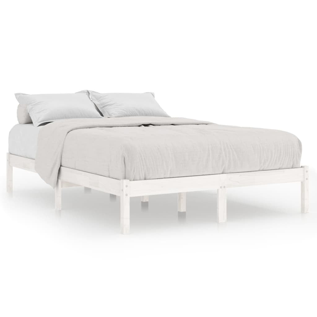 Bed Frame without Mattress 135x190cm Double Solid Pinewood Bedstead White