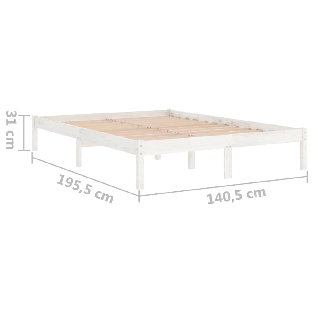 Bed Frame without Mattress 135x190cm Double Solid Pinewood Bedstead White