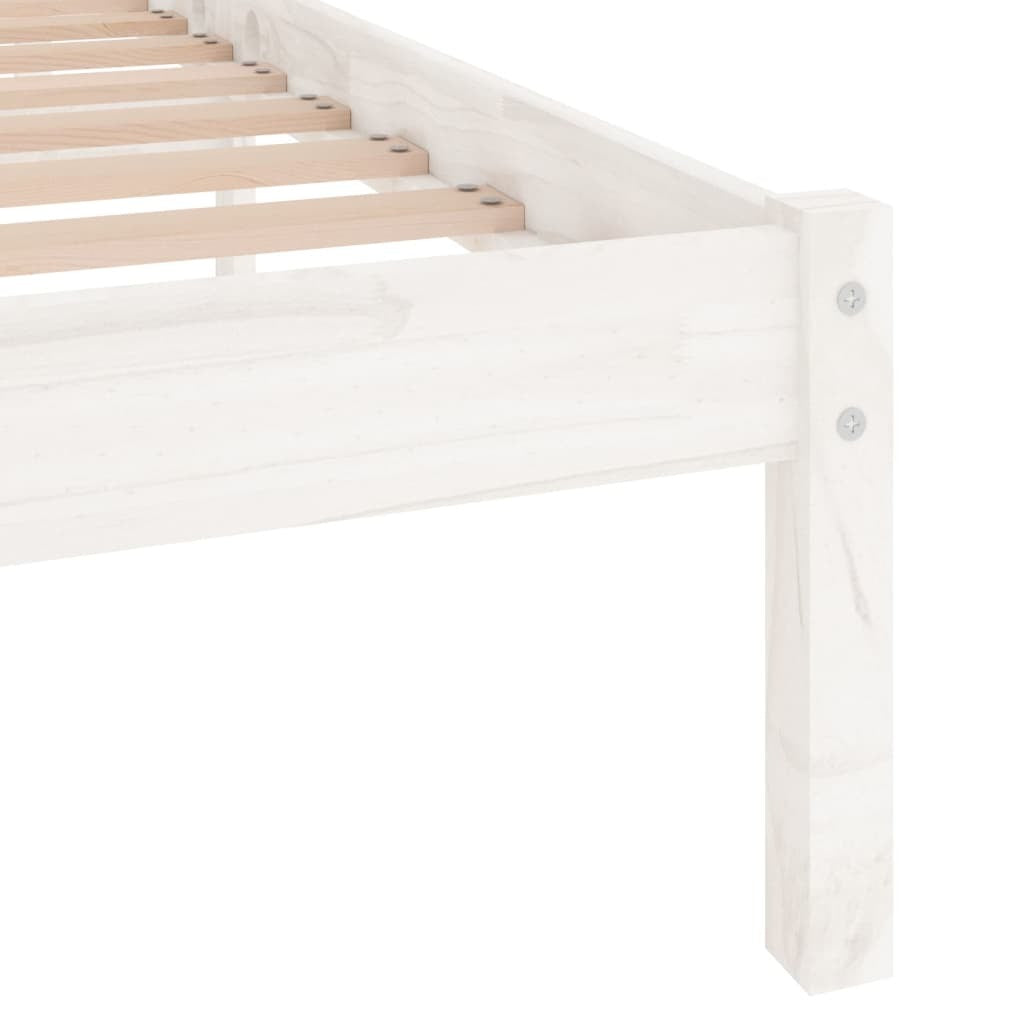 Bed Frame without Mattress 135x190cm Double Solid Pinewood Bedstead White