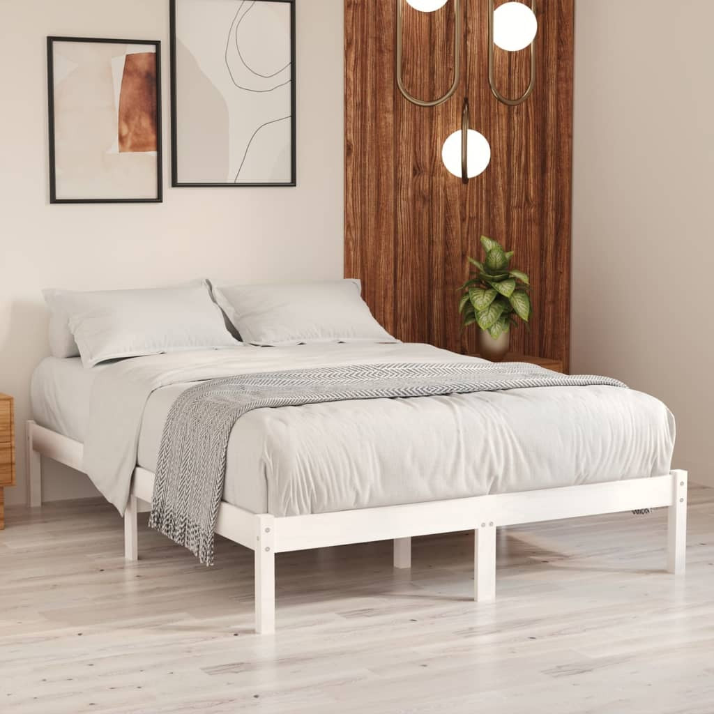 Bed Frame without Mattress 135x190cm Double Solid Pinewood Bedstead White