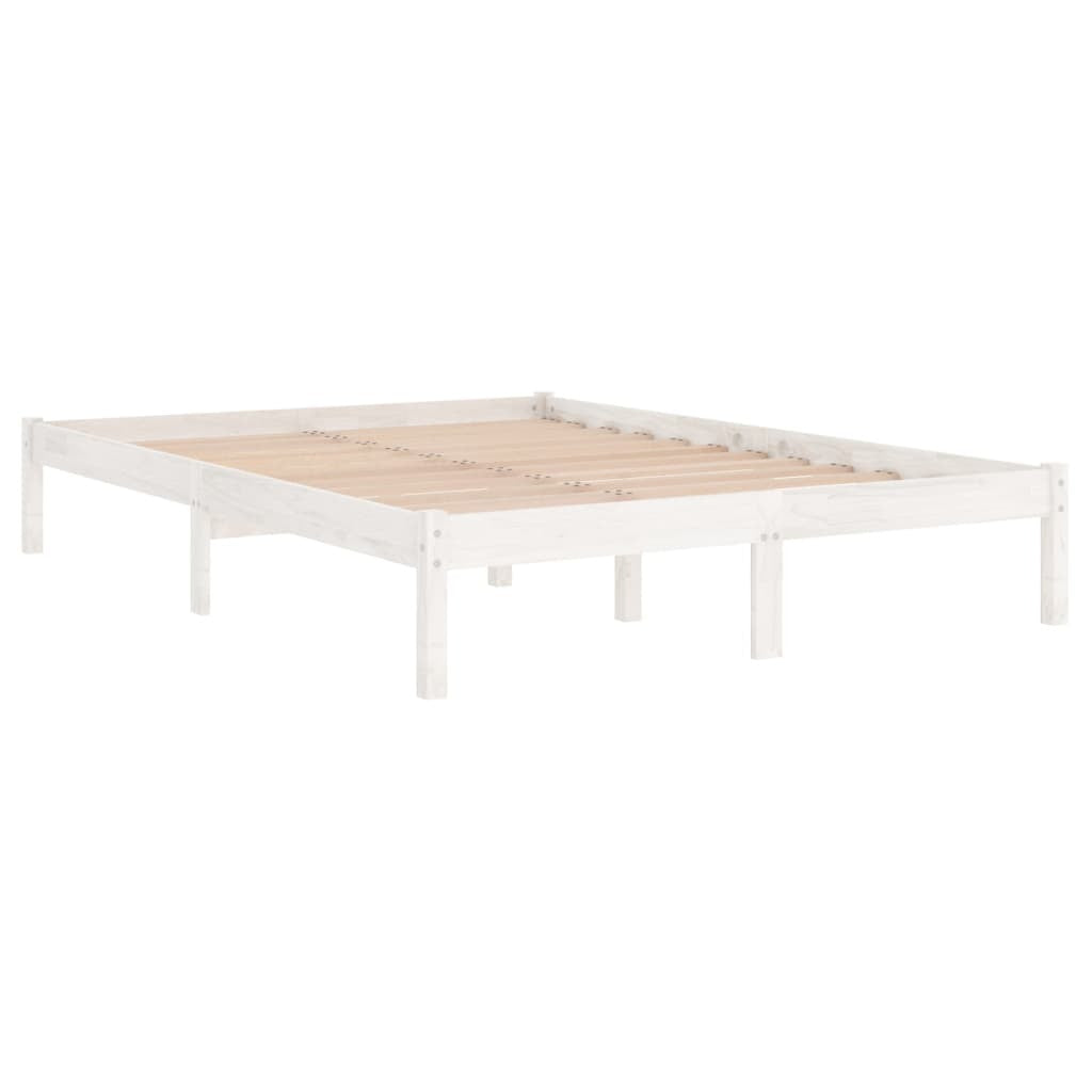 Bed Frame without Mattress 135x190cm Double Solid Pinewood Bedstead White
