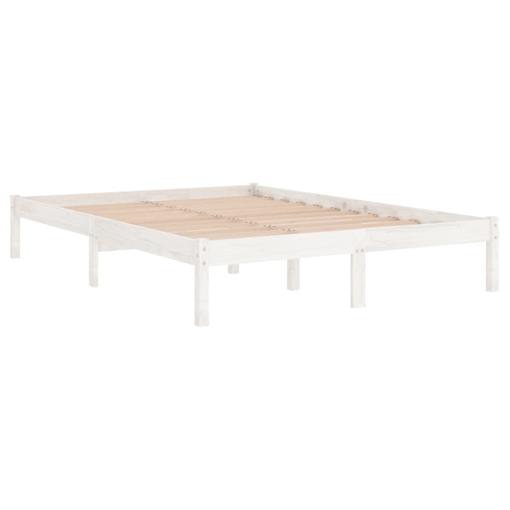 Bed Frame without Mattress 150x200cm Queen Size Solid Pinewood Bedstead White