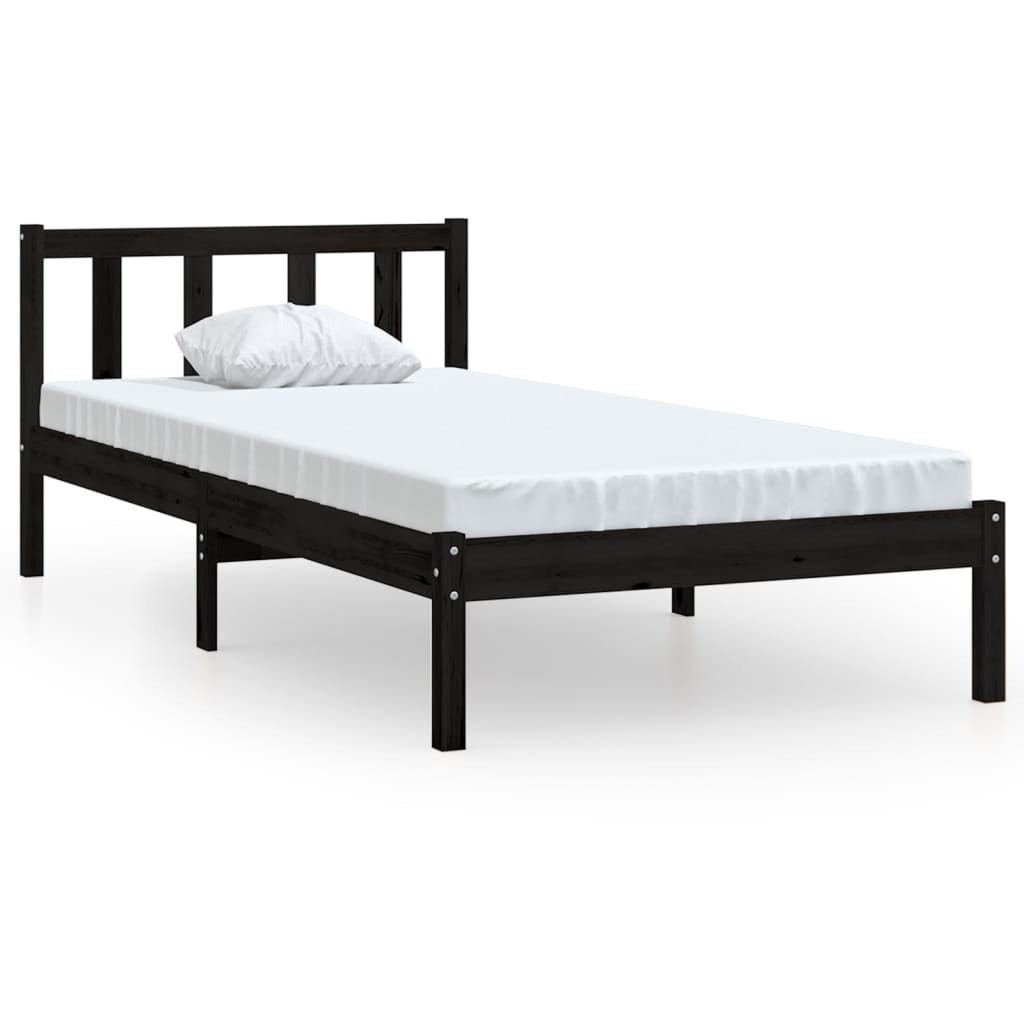 Bed Frame without Mattress 90x190cm Single Size Solid Pinewood Bedstead Black