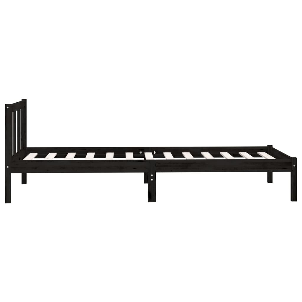 Bed Frame without Mattress 90x190cm Single Size Solid Pinewood Bedstead Black