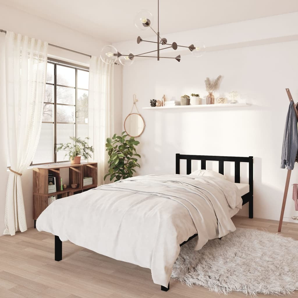Bed Frame without Mattress 90x190cm Single Size Solid Pinewood Bedstead Black