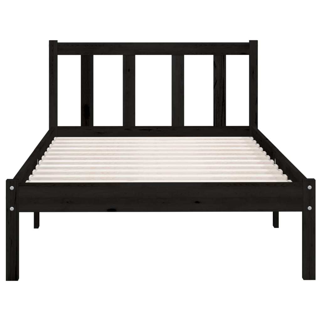 Bed Frame without Mattress 90x190cm Single Size Solid Pinewood Bedstead Black