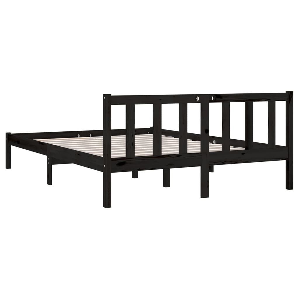 Bed Frame without Mattress 135x190cm Double Size Solid Pinewood Bedstead Black