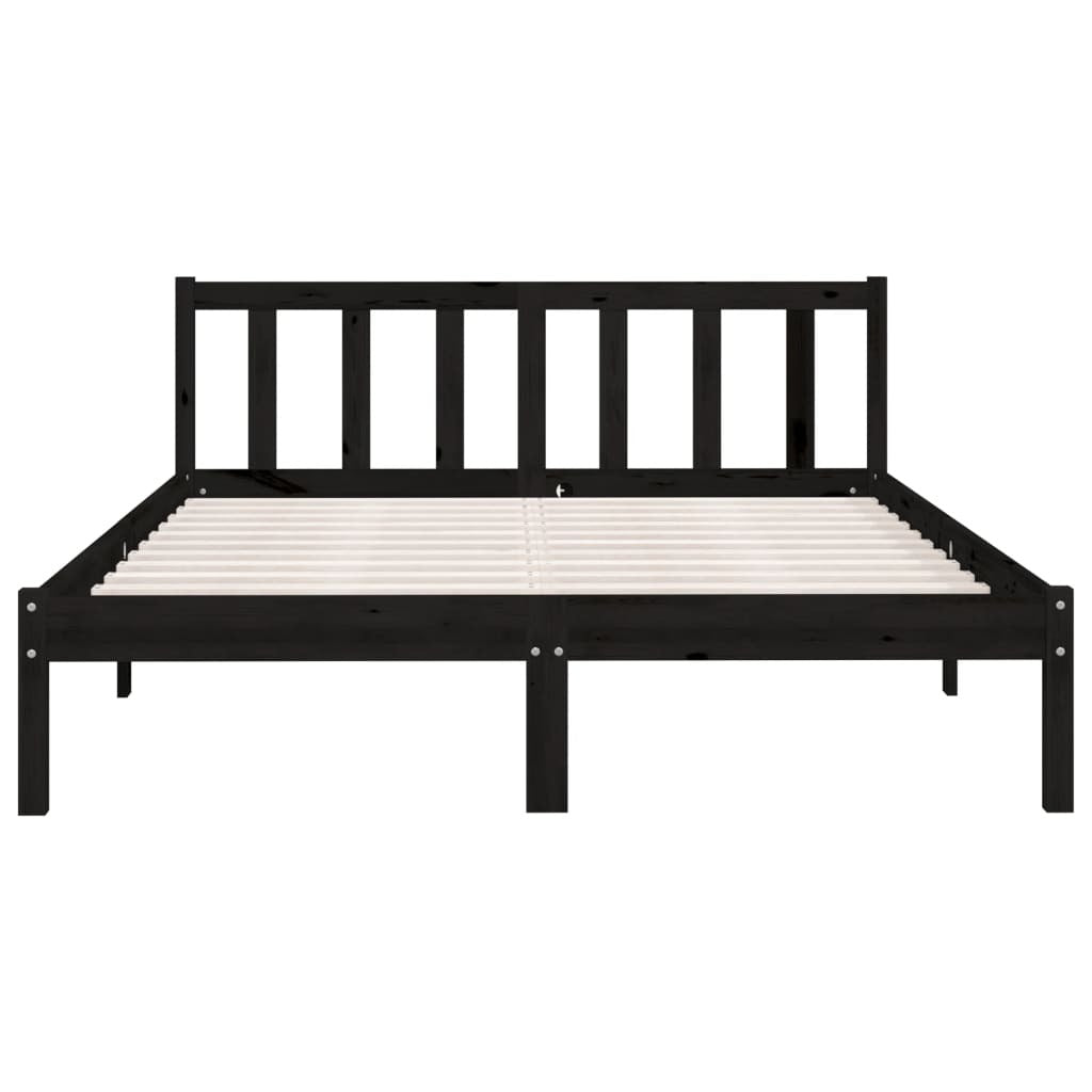 Bed Frame without Mattress 135x190cm Double Size Solid Pinewood Bedstead Black