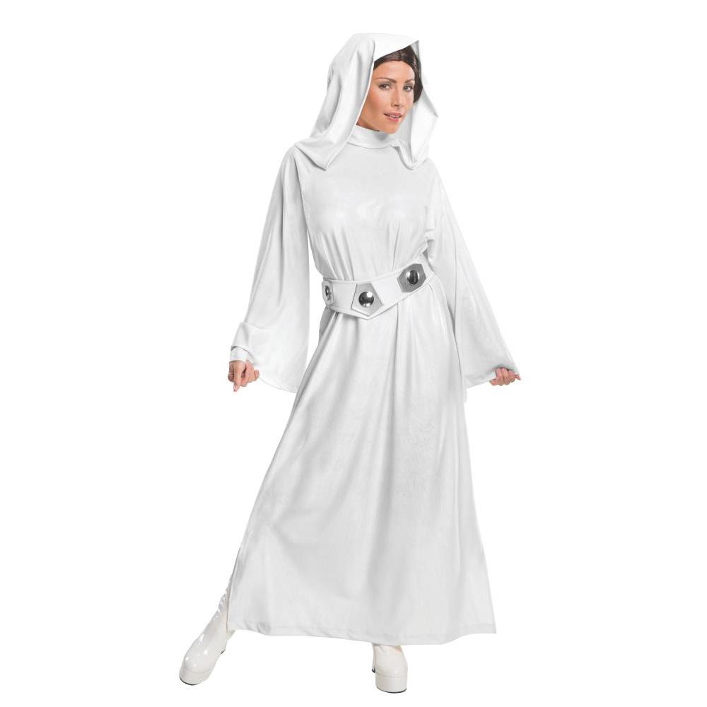 Princess Leia Costume Adult Deluxe Star Wars Fancy Dress with Belt and Wig - White