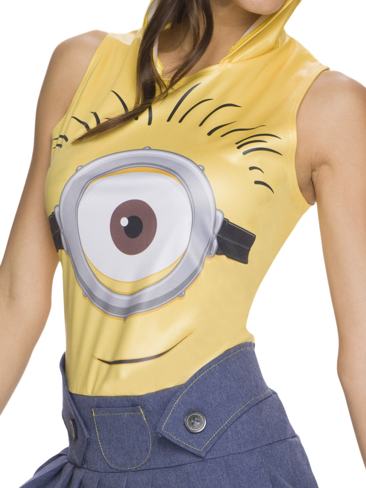 Minion Face Dress Costume Adult Despicable Me Outfit with Hood and Printed Skirt