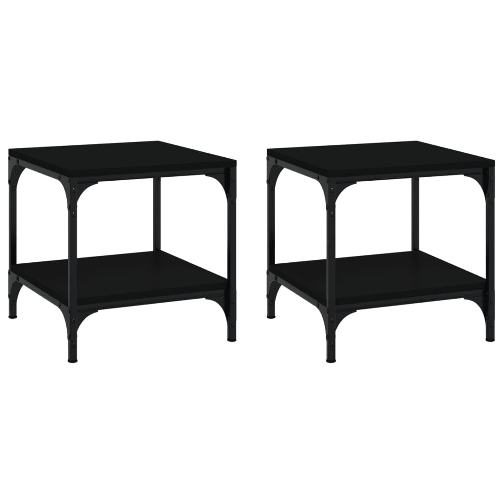 Side Tables 2 pcs Industrial Coffee End Table Steel Frame Engineered Wood Black