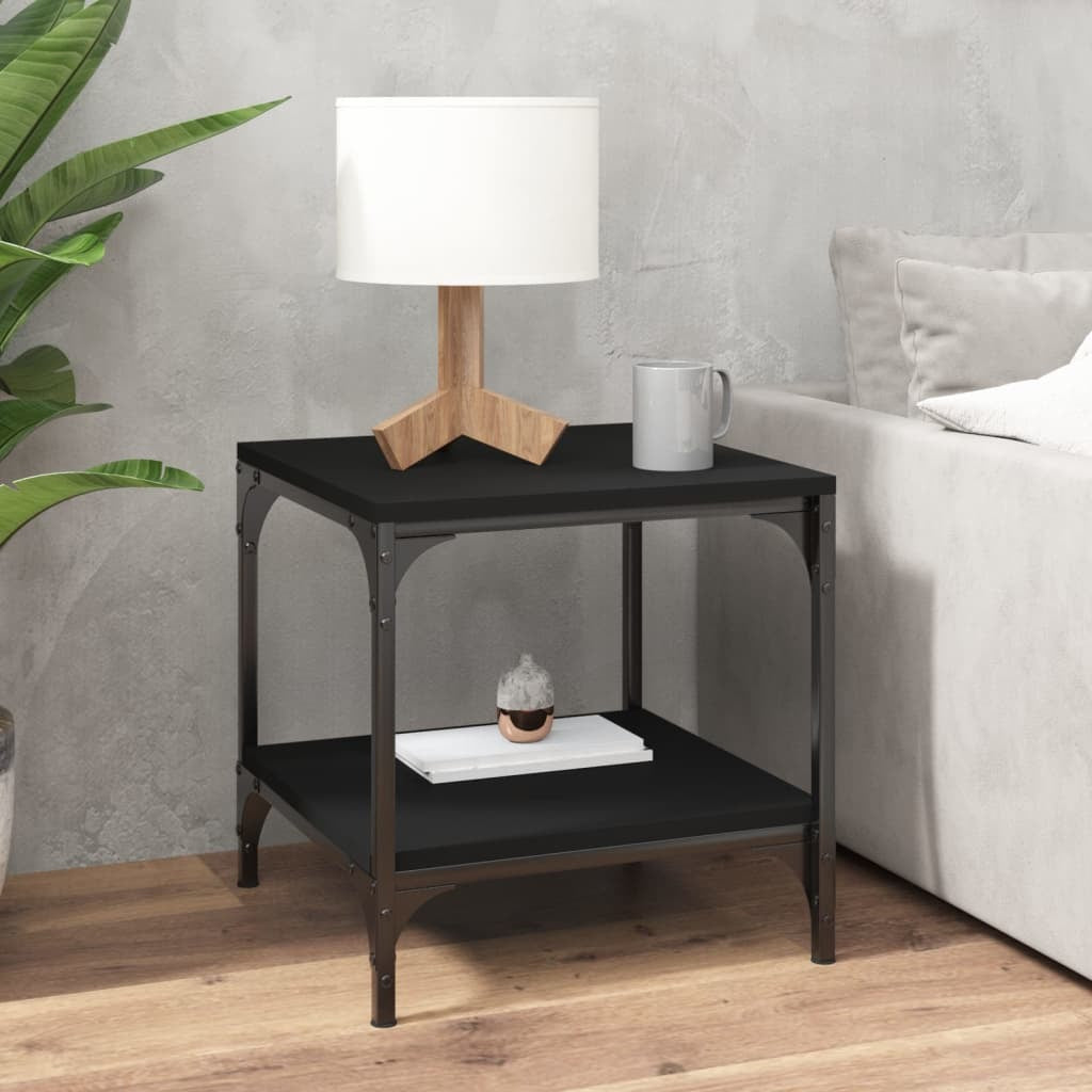 Side Tables 2 pcs Industrial Coffee End Table Steel Frame Engineered Wood Black