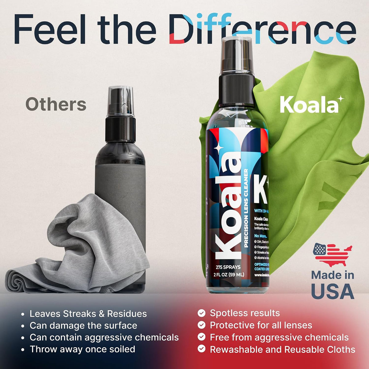 Koala Lifestyle Eyeglass Lens Cleaner Spray Kit Alcohol Free Camera 4 Piece Set