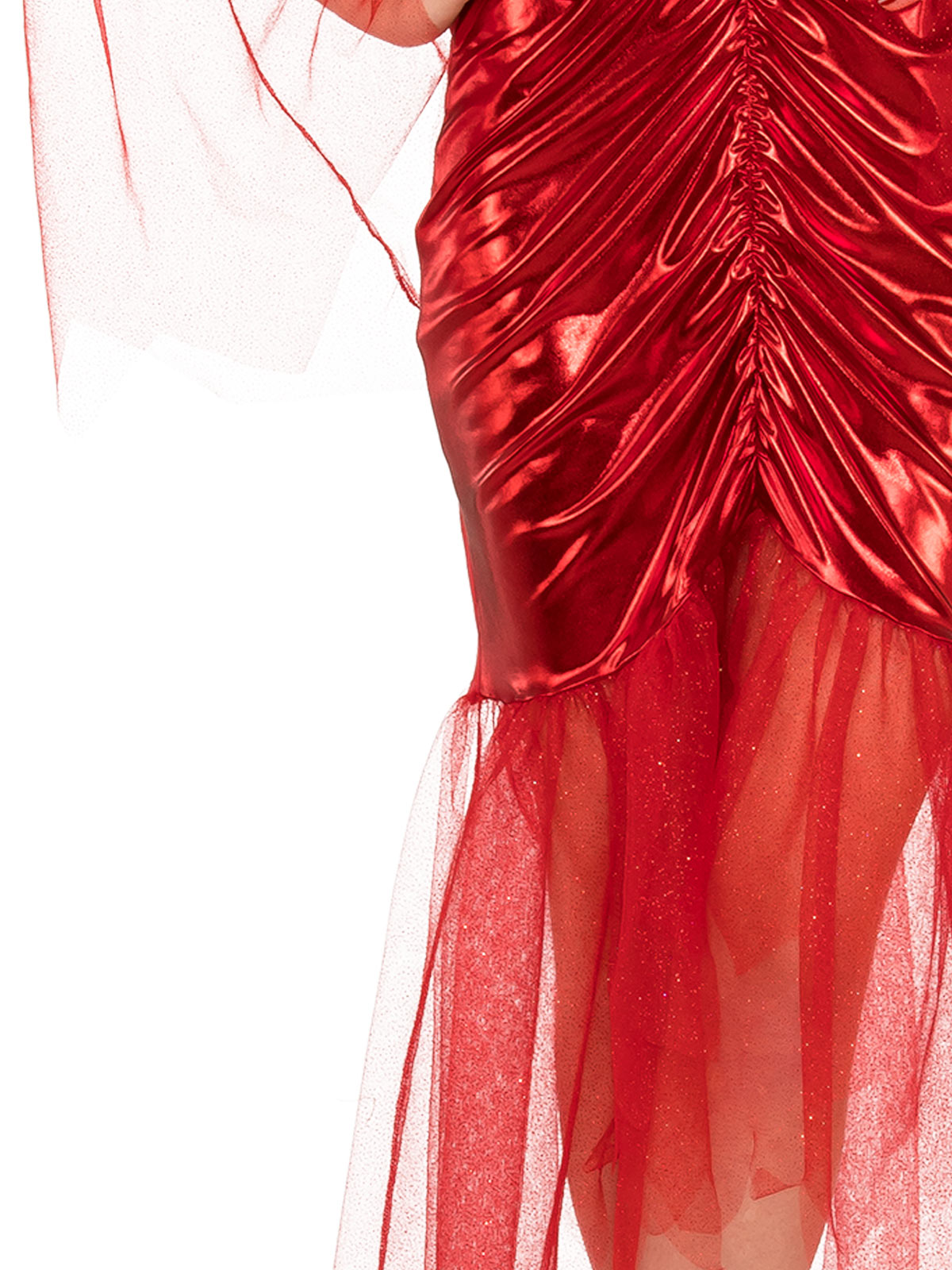 Rubie's Women's Devil Costume Long Red Shiny Mermaid Style Dress with Horned Veil - Red Colour