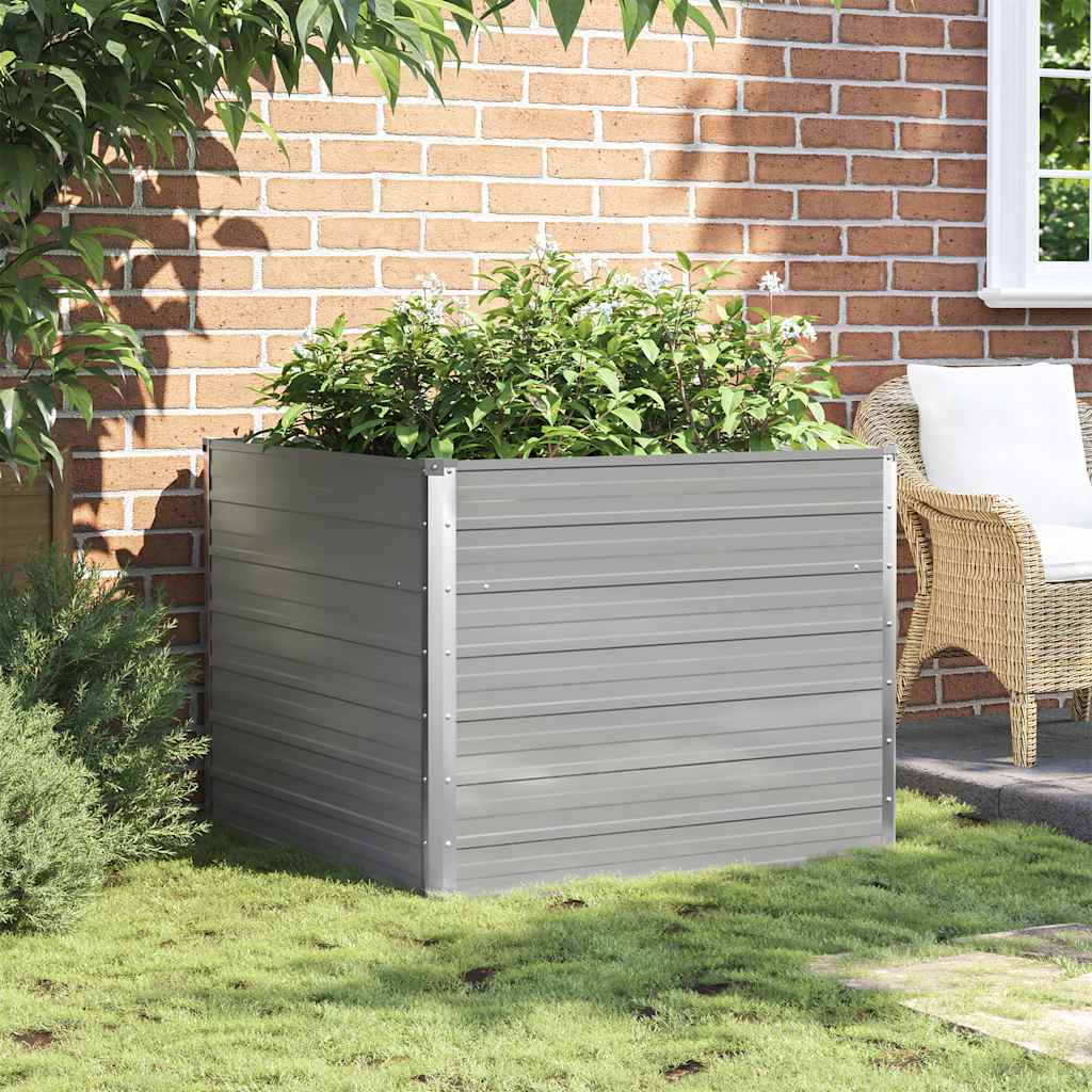 Raised Garden Bed 100x100x77 cm Galvanised Steel Grey