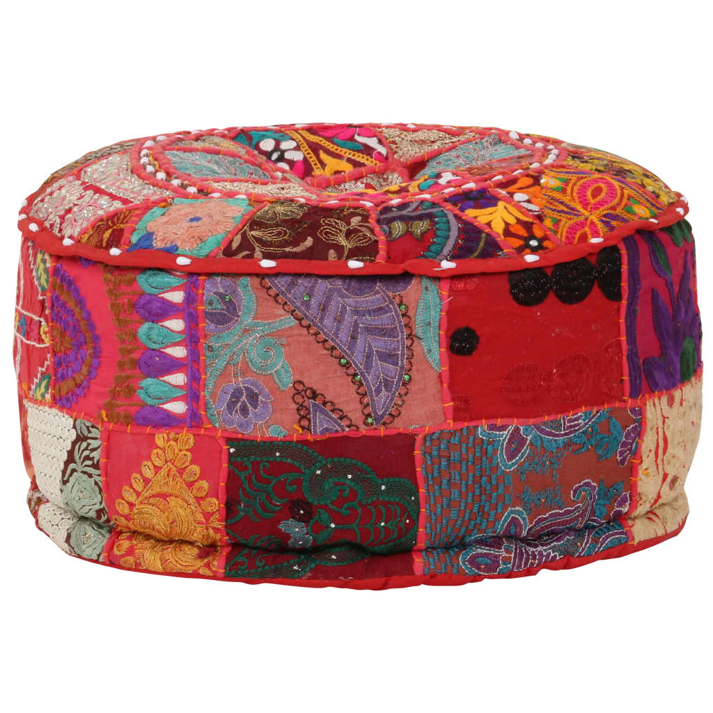 Patchwork Pouffe Round Cotton Handmade 40x20 cm Red