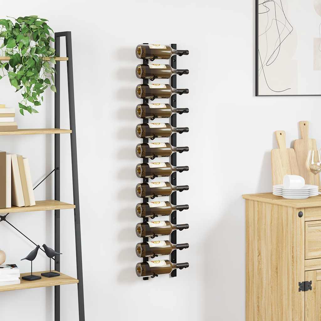 Wall Mounted Wine Rack for 12 Bottles Black Iron
