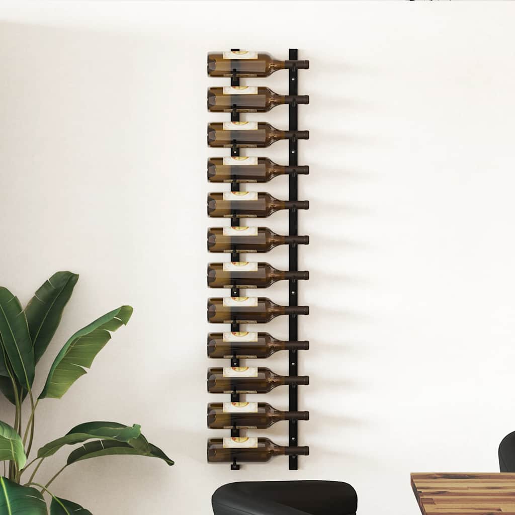 Wall Mounted Wine Rack for 12 Bottles Black Iron