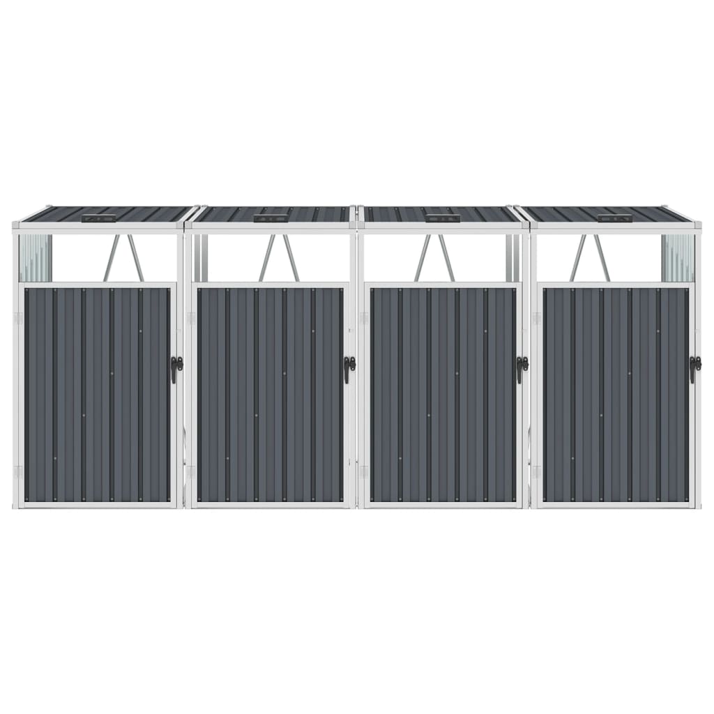 Quadruple Garbage Bin Shed Grey 286x81x121 cm Steel