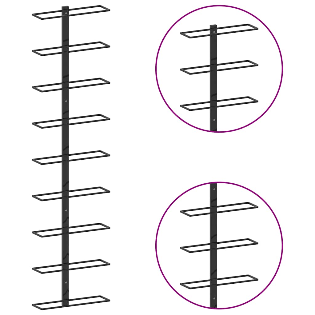Wall-mounted Wine Racks for 18 Bottles 2 pcs Black Iron