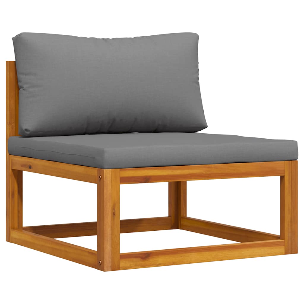 Sectional Middle Sofa & Dark Grey Cushion Solid Acacia Wood