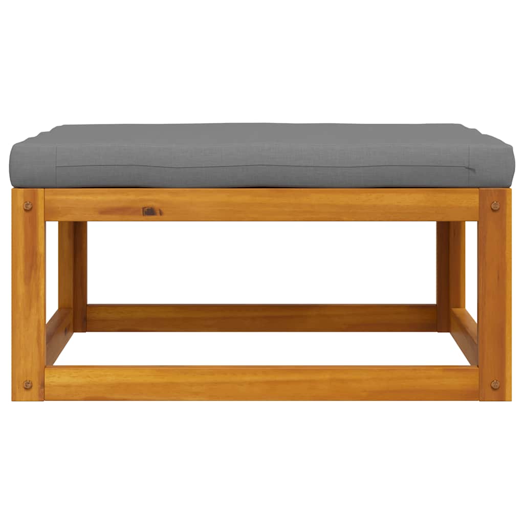 Footrest with Dark Grey Cushion Solid Acacia Wood