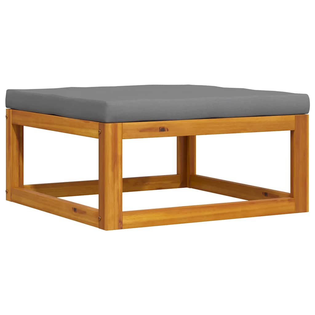 Footrest with Dark Grey Cushion Solid Acacia Wood