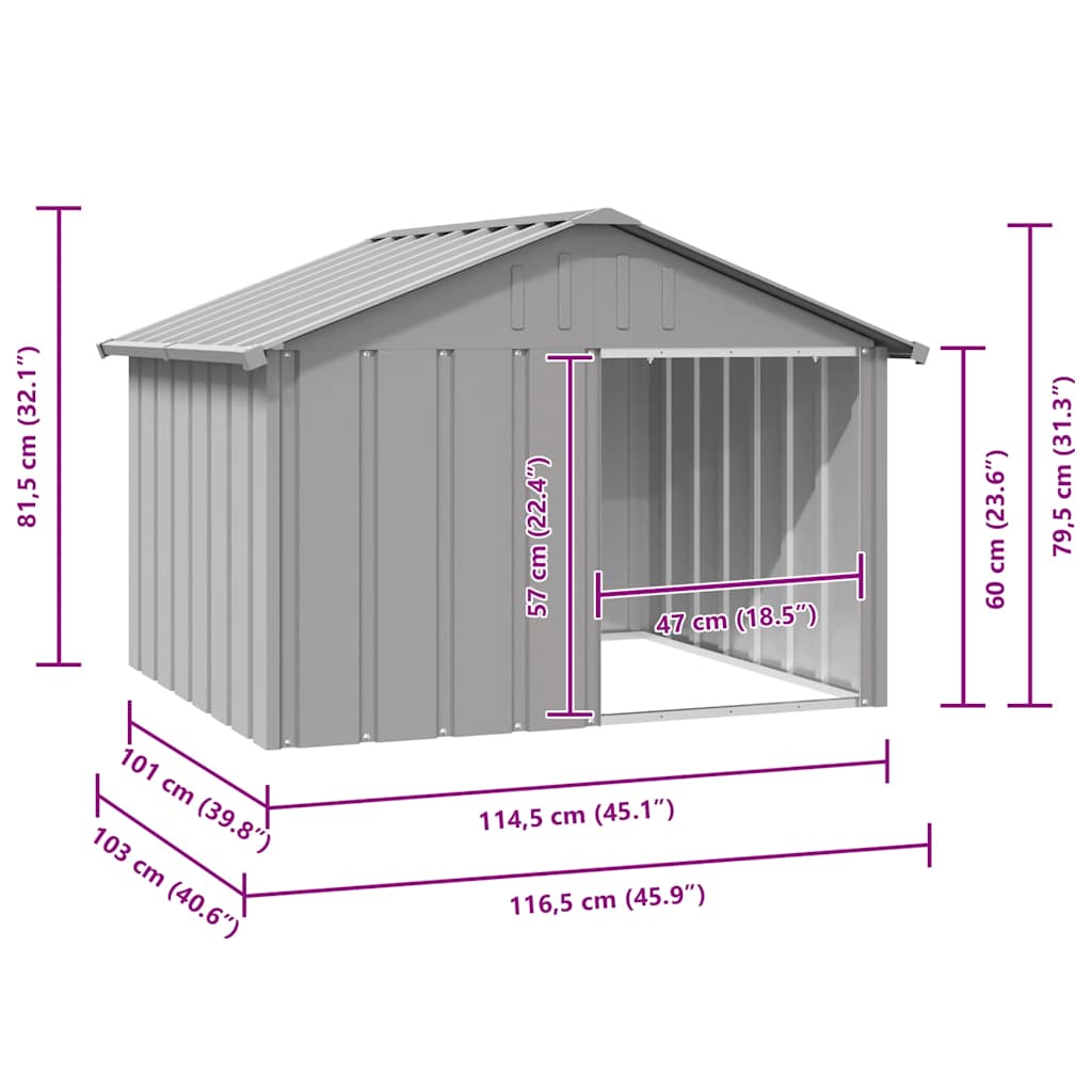 Dog House Grey 116.5x103x81.5 cm Galvanised Steel