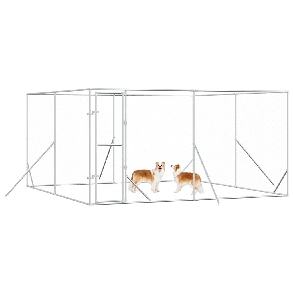 Outdoor Dog Kennel Silver 4x4x2 m Galvanised Steel