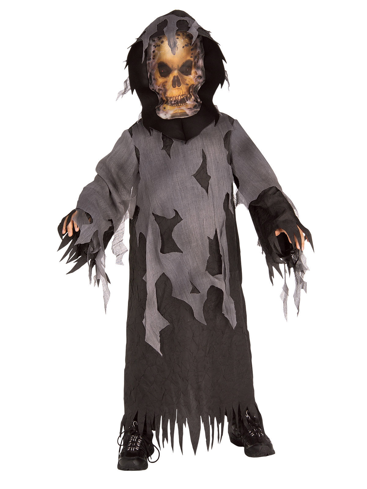 Kids Halloween Skeleton Costume with Torn Robe and Spooky Skull Mask