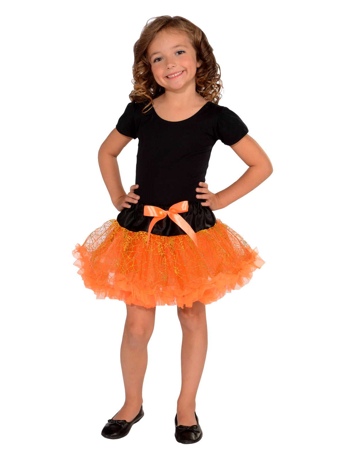 Halloween Orange Tutu Skirt with Spider Web Print and Satin Bow