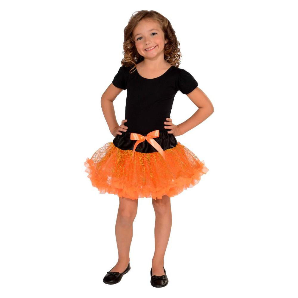Halloween Orange Tutu Skirt with Spider Web Print and Satin Bow