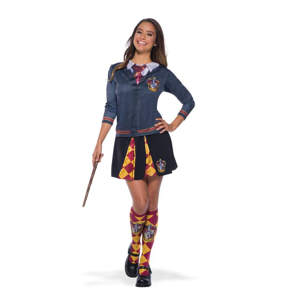 Gryffindor Teen Adult Costume Top with Printed Cardigan Shirt Tie and House Emblem