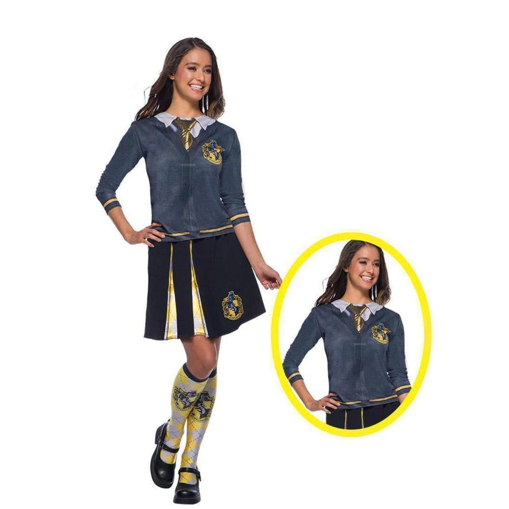 Harry Potter Hufflepuff Costume Top for Adults with Printed Cardigan
