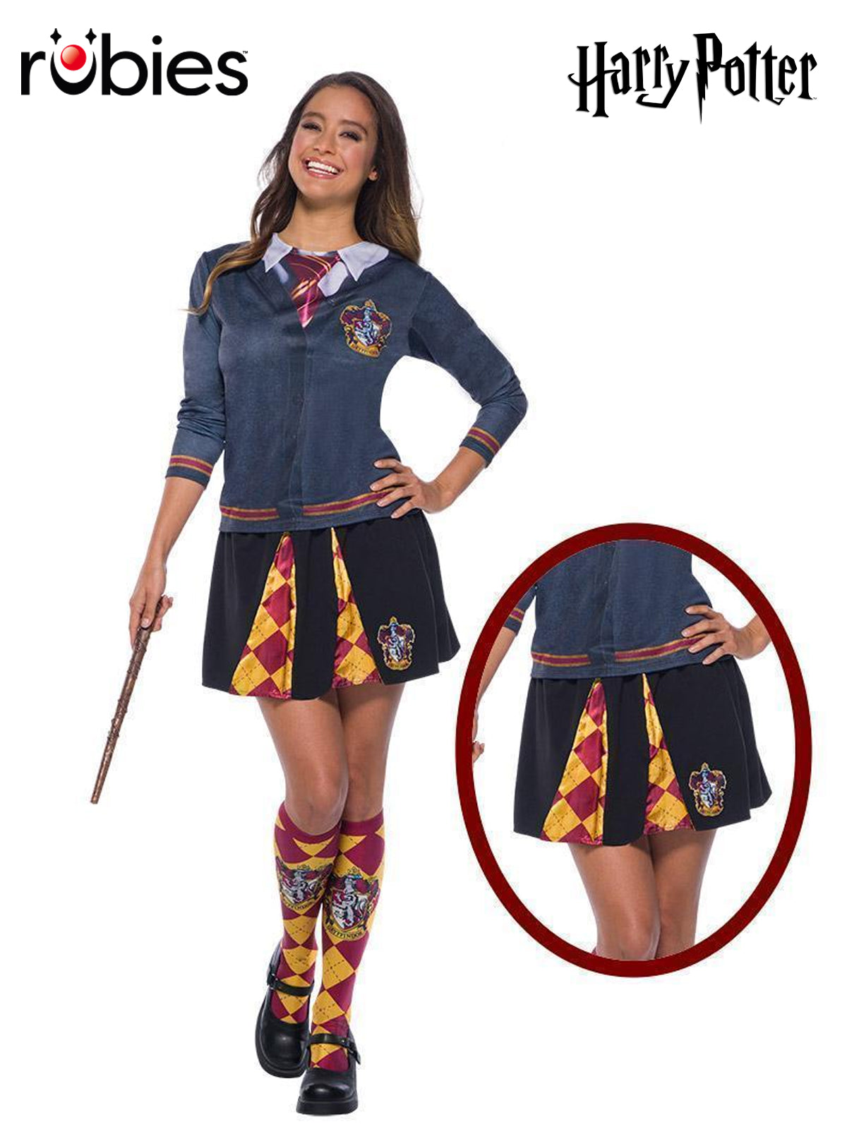 Gryffindor Skirt for Teen Adult with House Colours and Emblem Elastic Waist