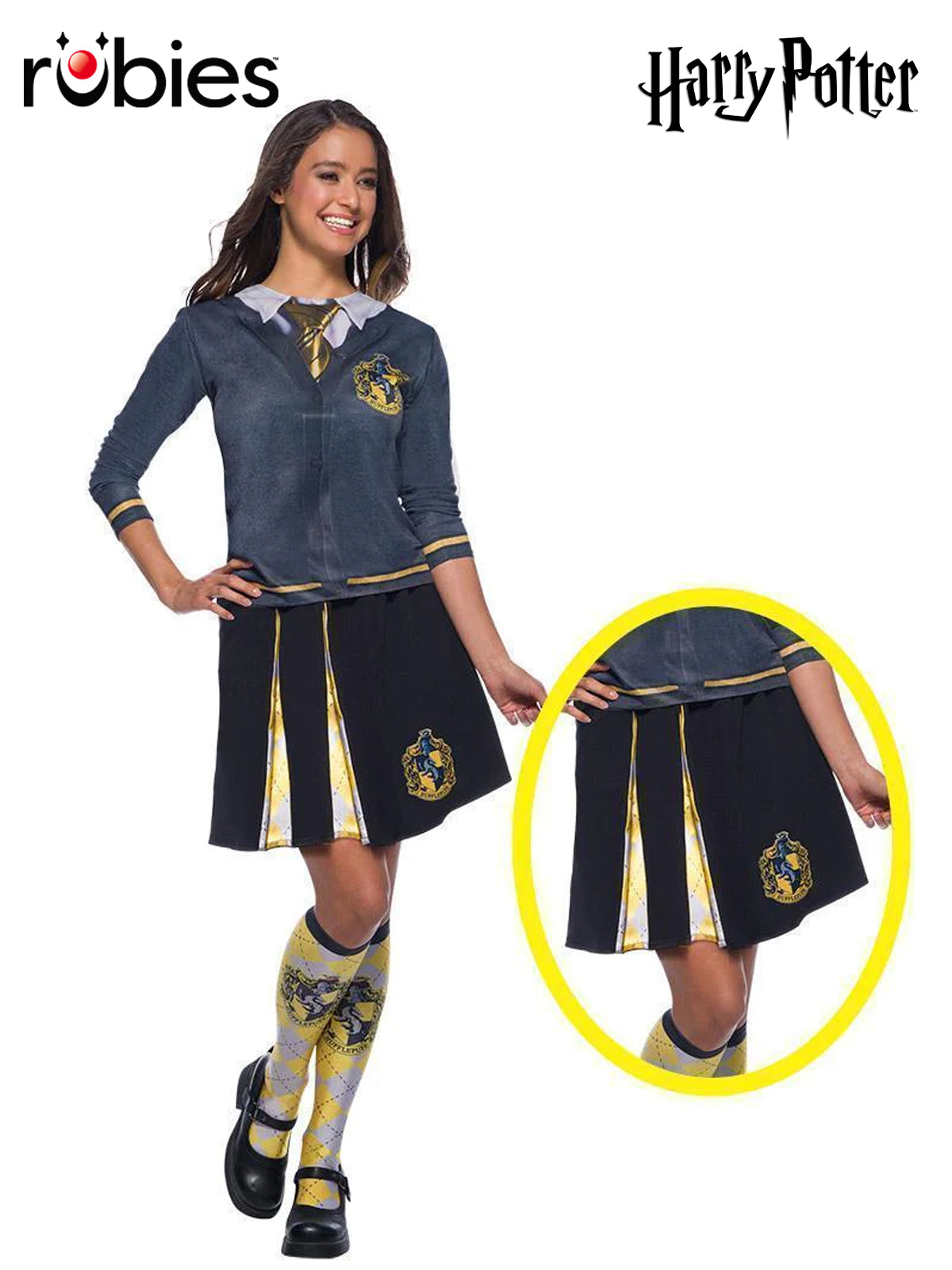 Harry Potter Hufflepuff Skirt with Yellow Black Panels and Badge