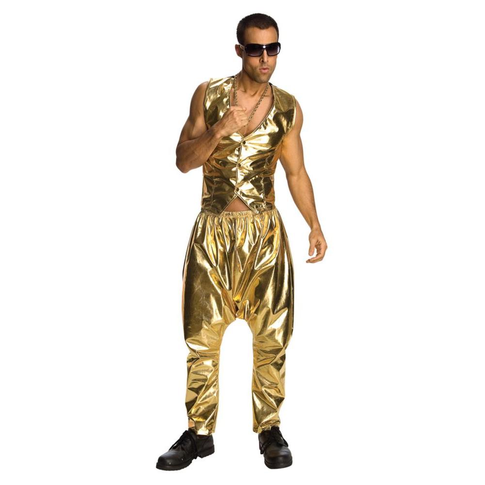 Rapper Pants Adult 90s Hip Hop Costume with Drop Crotch Style - Gold